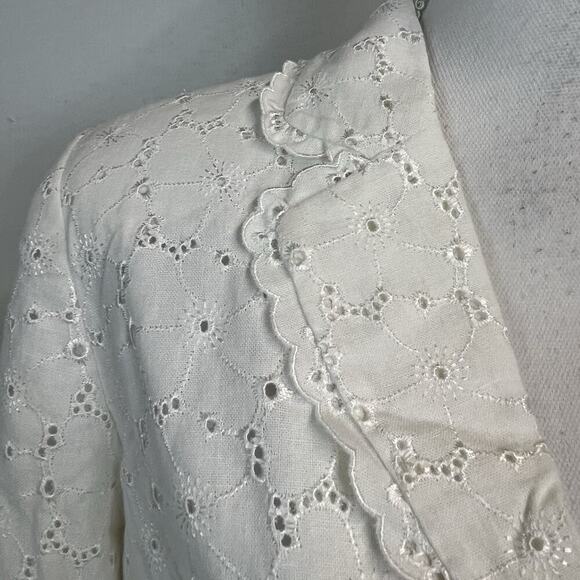 Dressbarn Blazer Jacket size Medium White Linen Eyelet Wedding Summer Church - Picture 3 of 9